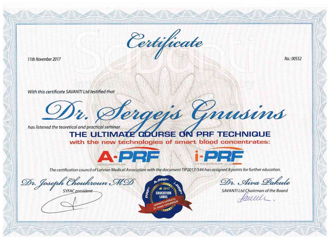 Savanti certificate