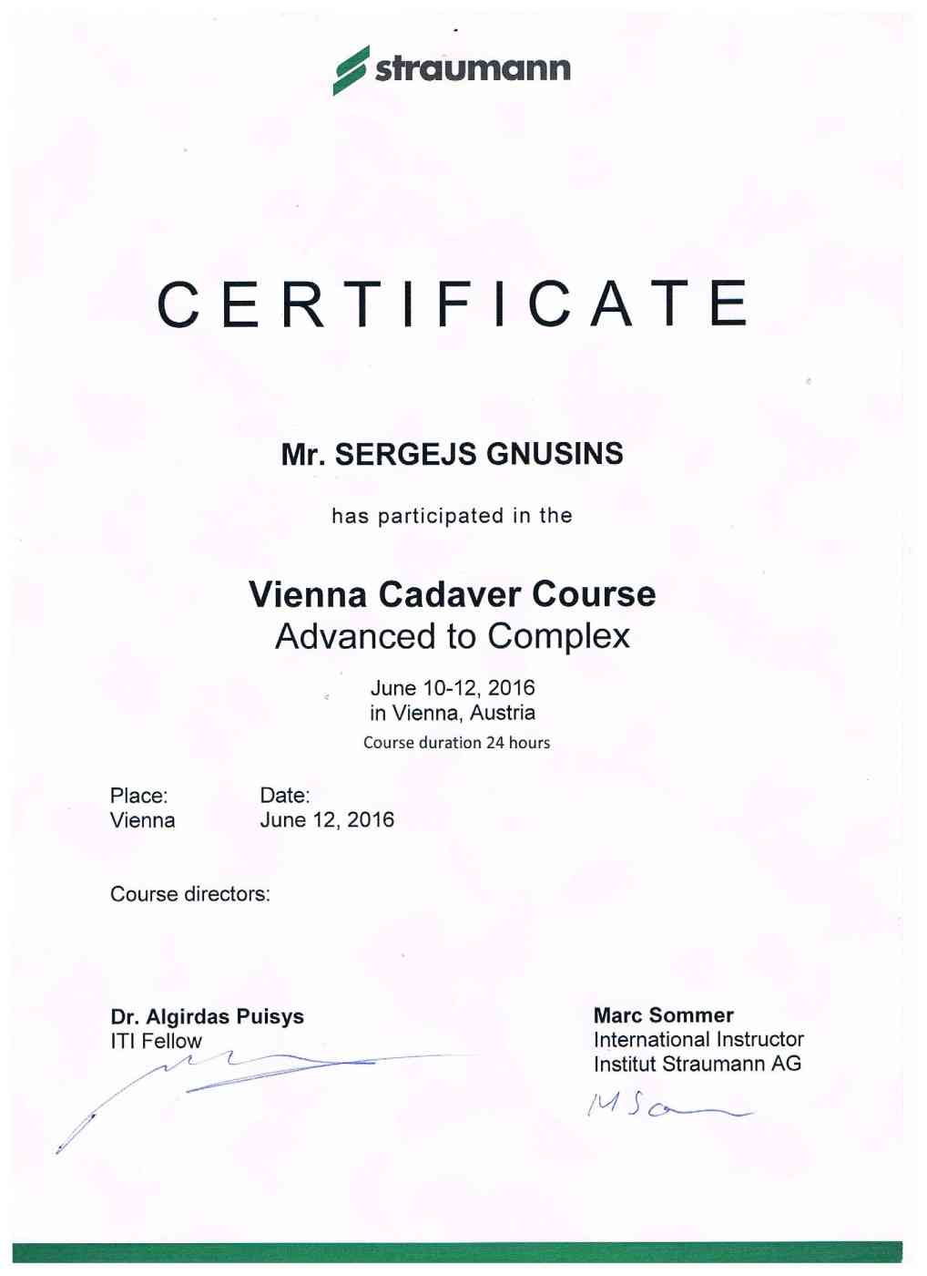 Straumann certificate
